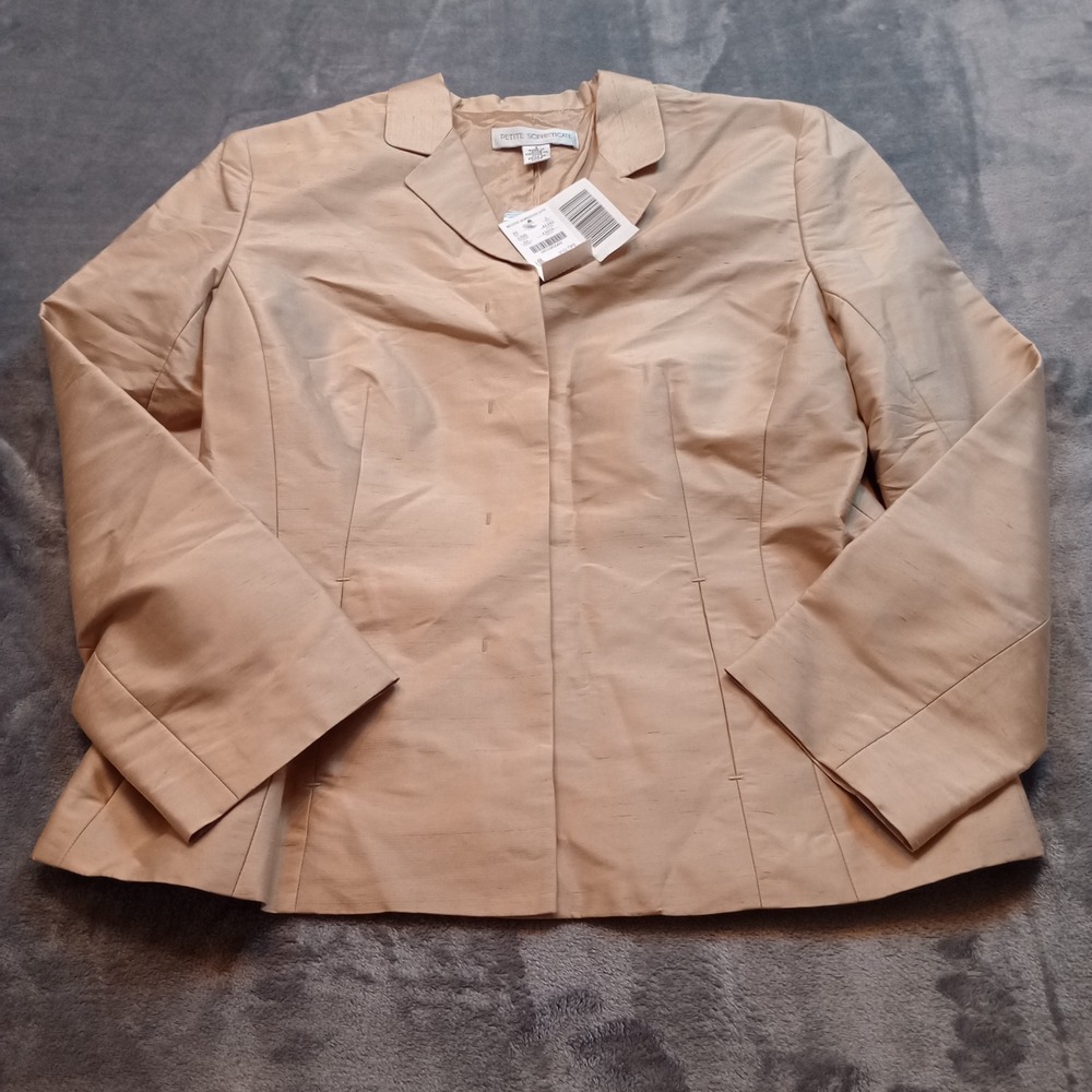 Petite Sophisticate 100% Silk Button Up Suiting Jacket Womens Size 8 Taupe‎